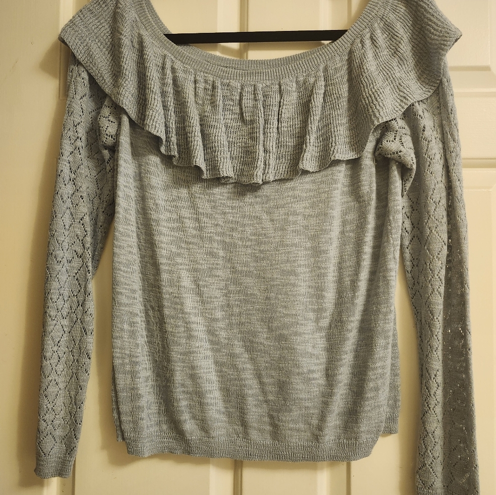 Lauren Conrad off shoulder country blue sweater